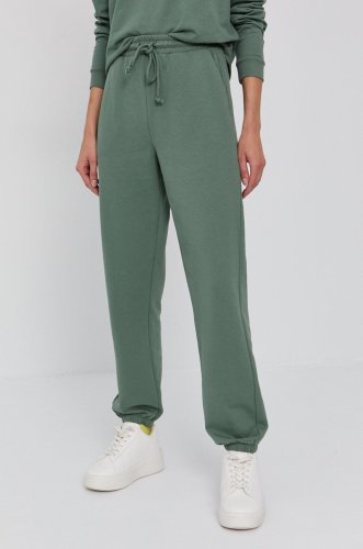 Vero moda pantaloni femei, culoarea verde, material neted