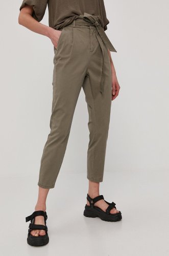 Vero moda pantaloni femei, culoarea verde, model drept, high waist