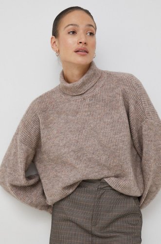 Vero moda pulover din amestec de lana femei, culoarea bej, cu guler