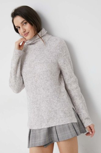 Vero moda pulover din amestec de lana femei, culoarea gri, light, cu guler