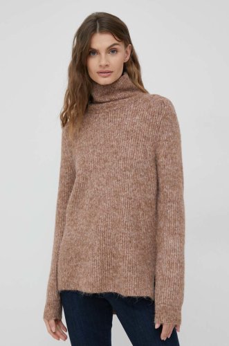 Vero moda pulover din amestec de lana femei, culoarea maro, cu guler