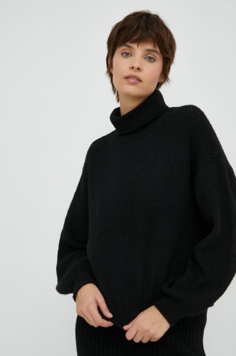 Vero moda pulover din amestec de lana femei, culoarea negru, light, cu guler