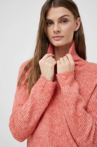 Vero moda pulover din amestec de lana femei, culoarea rosu, light, cu guler