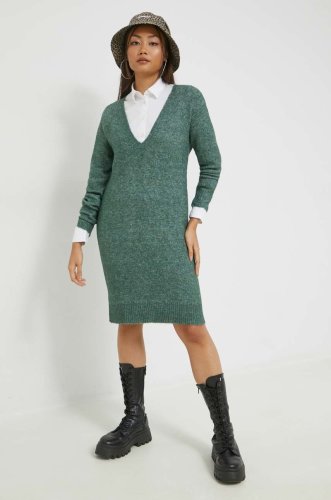 Vila rochie din amestec de lana culoarea verde, mini, drept