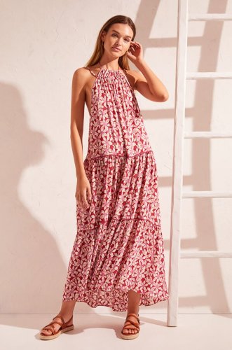 Women'secret rochie de plaja vi long flower dress culoarea roz,
