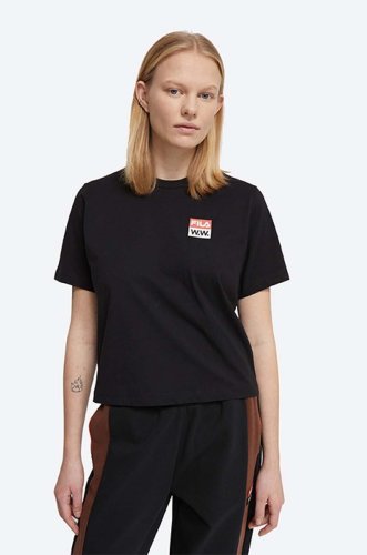 Wood wood tricou din bumbac steffi t-shirt x fila culoarea negru 688376.a296-black