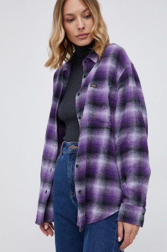 Wrangler cămașă din bumbac femei, culoarea violet, cu guler clasic, regular