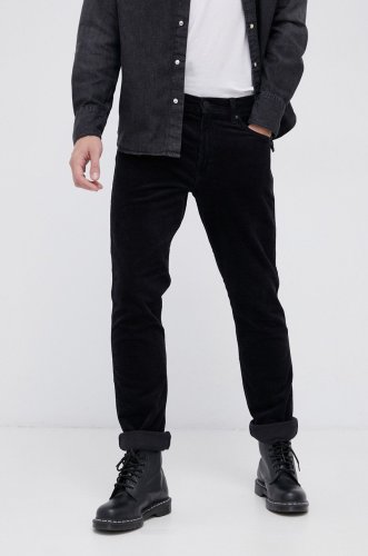 Wrangler pantaloni de catifea cord bărbați, culoarea negru, model drept