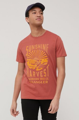 Wrangler tricou din bumbac culoarea portocaliu, cu imprimeu