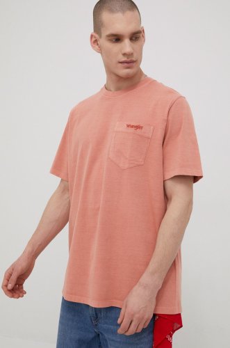Wrangler tricou din bumbac culoarea portocaliu, neted