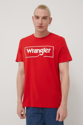 Wrangler tricou din bumbac culoarea rosu, cu imprimeu