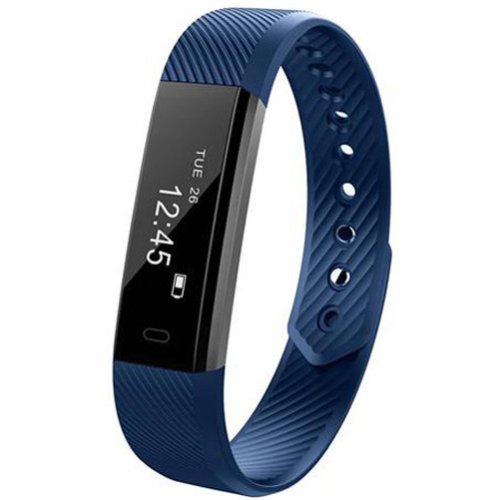Bratara fitness iuni id115 plus, display oled, bluetooth, pedometru, monitorizare puls, notificari, android si ios, albastru