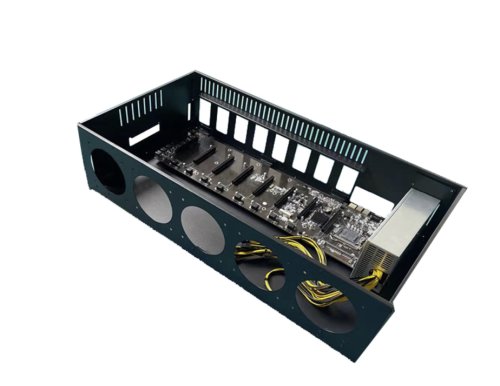 Carcasa rig minat tip server 8 gpu, placa de baza s37, cpu, 8 gb ddr3, ssd 128 gb, sursa 2000w, 5 ventilatoare