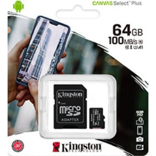 Card de memorie kingston microsdhc 64gb, class 10 + adaptor canvas plus + ambalaj retail