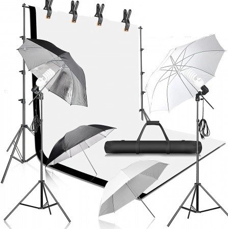 Kit studio 4 umbrele,suport fundal + 2 panze + accesorii andoer
