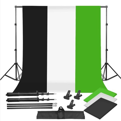 Kit suport fundal studio 2x2m si fundal verde, negru, alb 2,4 x 2 m