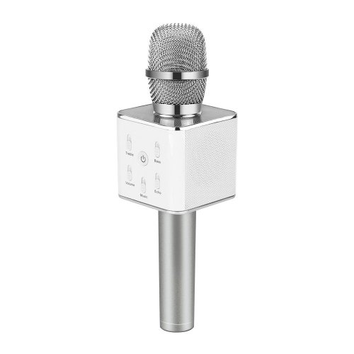Microfon karaoke wireless cu bluetooth soundvox™ q7 cu boxa inclusa, argintiu