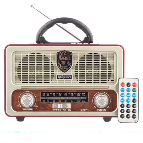 Radio cu mp3 player si bluetooth meier m-u111, fm/am/sw3, usb, sd/ tf card, telecomanda, maro-gri