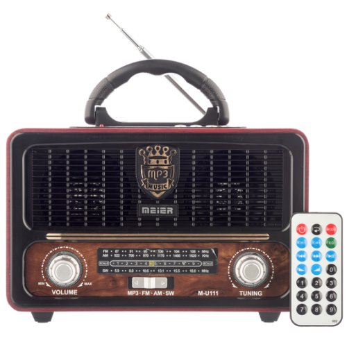 Radio cu mp3 player si bluetooth meier m-u111, fm/am/sw3, usb, sd/ tf card, telecomanda, maro-negru