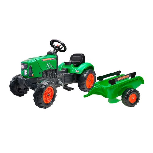 Tractor falk pentru copii, cu pedale si remorca, verde, 2031 ab
