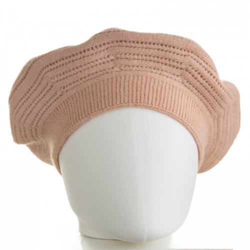 Bereta roz cu model gen tricotaj cu cercuri concentrice, din lana