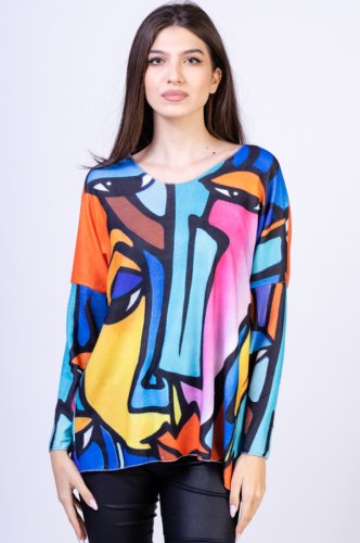 Bluza catifelata cu imprimeu arta moderna in stil picasso