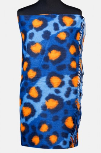 Esarfa cashmere model animal print cu nuante de albastru si portocaliu