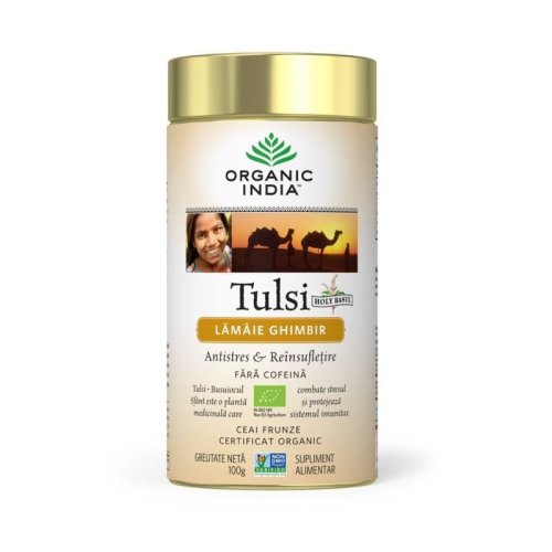 Organic india ceai tulsi (busuioc sfant) cu lamaie si ghimbir | antistres natural & reinsufletire 100g